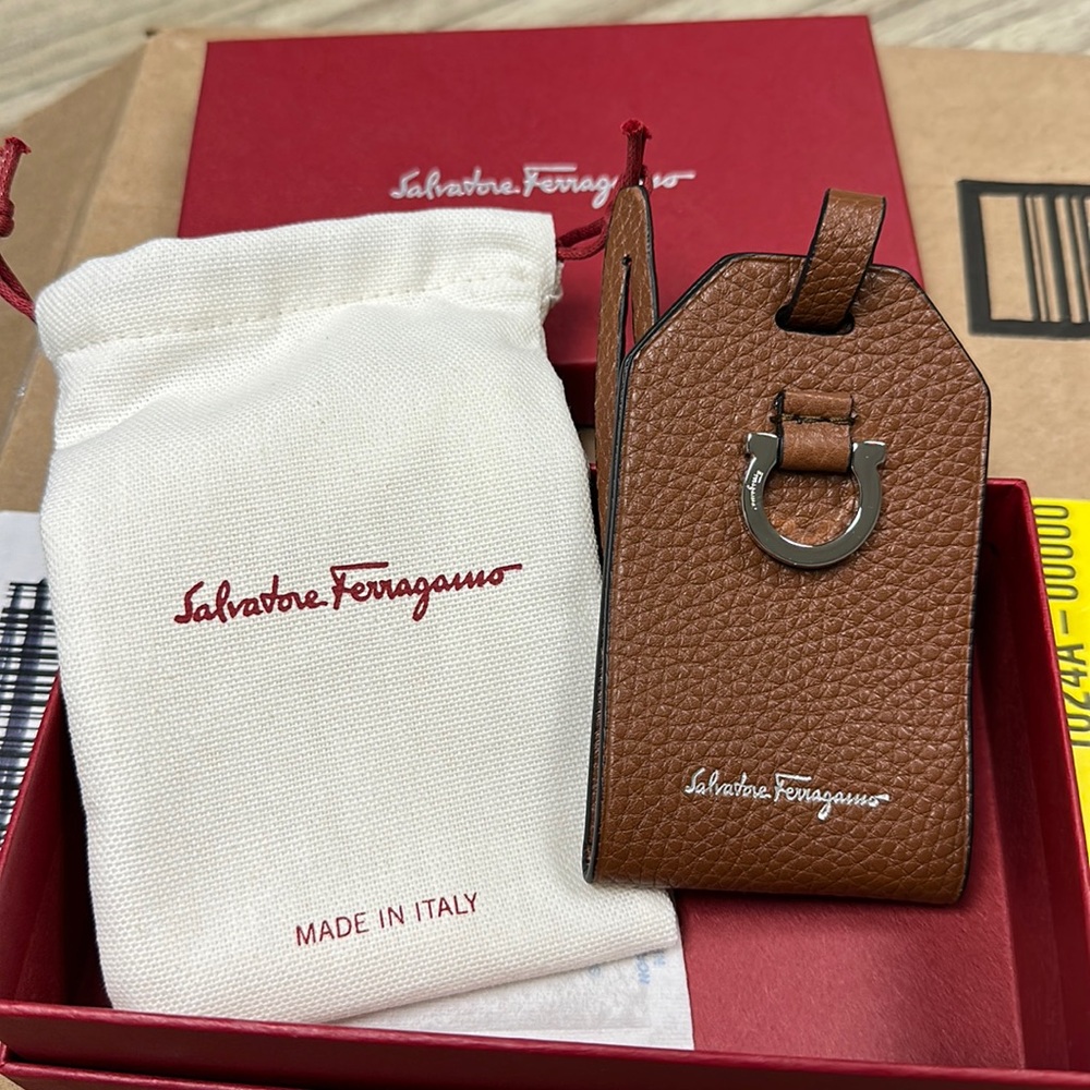 Ferragamo Cognac Brown Leather Luggage Tag